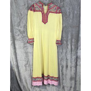 Vintage Malcolm Star Rizkallah Maxi Dress With Rhinestone Beading Size 12 Yellow